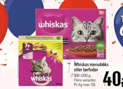 Føtex Whiskas menubóks eller tørfoder tilbud