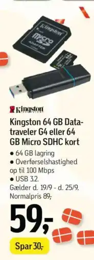 Føtex Kingston Kingston 64 GB Data- traveler G4 eller 64 GB Micro SDHC kort tilbud