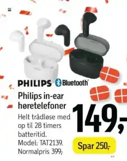 Føtex PHILIPS Bluetooth Philips in-ear høretelefoner Model: TAT2139. tilbud