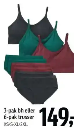 Føtex 3-pak bh eller 6-pak trusser XS/S-XL/2XL. tilbud