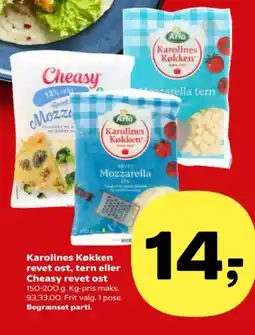 SuperBrugsen Karolines Køkken revet ost, tern eller Cheasy revet ost tilbud