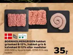 SuperBrugsen BORNHOLMERGRISEN hakket grisekød 8-12%, hakket gris & kalvekød 8-12% eller medister tilbud