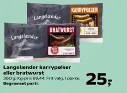 SuperBrugsen Langelænder karrypølser eller bratwurst tilbud