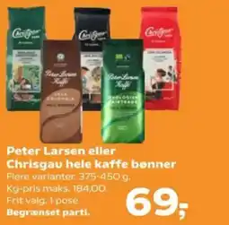SuperBrugsen Peter Larsen eller Chrisgau hele kaffe bønner tilbud