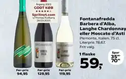 SuperBrugsen Fontanafredda Barbera d'Alba, Langhe Chardonnay eller Moscato d'Asti tilbud