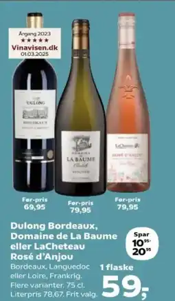 SuperBrugsen Dulong Bordeaux, Domaine de La Baume eller LaCheteau Rosé d'Anjou tilbud