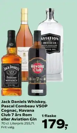 SuperBrugsen Jack Daniels Whiskey, Pascal Combeau VSOP Cognac, Havana Club 7 års Rom tilbud