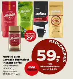SuperBrugsen Merrild eller Lavazza formalet/ instant kaffe tilbud