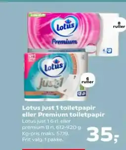 SuperBrugsen Lotus just 1 toiletpapir eller Premium toiletpapir tilbud
