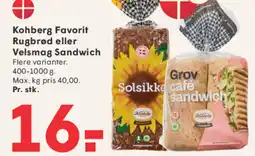 SPAR Kohberg Favorit Rugbrød eller Velsmag Sandwich tilbud