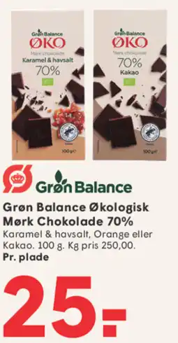 SPAR Grøn Balance Økologisk Mørk Chokolade 70% tilbud