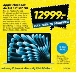Bilka Apple Macbook Air M4 15” 512 GB, DKK 12999 tilbud