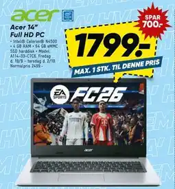 Bilka Acer 14” Full HD PC, DKK 1799 tilbud
