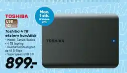 Bilka Toshiba 4 TB ekstern harddisk, DKK 899 tilbud