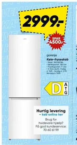Bilka Køle-fryseskab, DKK 2999 tilbud