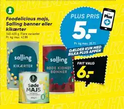 Bilka Foodelicious majs, Salling bønner eller kikærter, DKK 6, App-pris tilbud