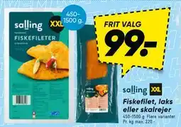 Bilka Fiskefilet, laks eller skalrejer, DKK 99 tilbud