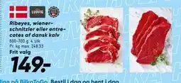 Bilka Ribeyes, wiener schnitzler eller entre cotes af dansk kalv, DKK 149 tilbud