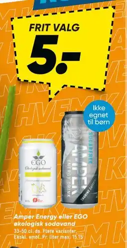 Bilka Amper Energy eller EGO økologisk sodavand, DKK 5 tilbud