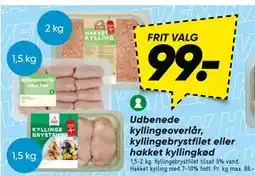 Bilka Udbenede kyllingeoverlår, kyllingebrystfilet eller hakket kyllingkød, DKK 99 tilbud