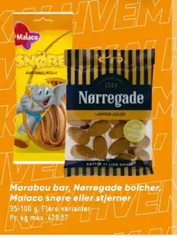 Bilka Marabou bar, Nørregade bolcher, Malaco snøre eller stjerner, DKK 15 tilbud