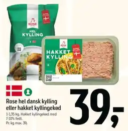 Føtex Rose hel dansk kylling eller hakket kyllingekød, DKK 39 tilbud