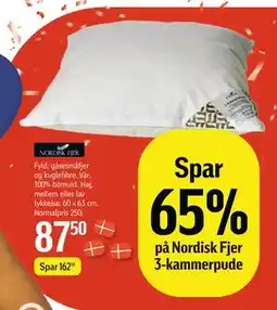 Føtex Spar 65% på Nordisk Fjer 3-kammerpude, DKK 87.5 tilbud