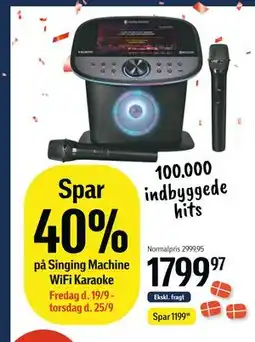 Føtex Spar 40% på Singing Machine WiFi Karaoke, DKK 1799.97 tilbud