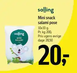 Føtex Mini snack salami pose, DKK 20 tilbud