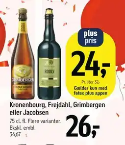 Føtex Kronenbourg, Frejdahl, Grimbergen eller Jacobsen, DKK 26, App-pris tilbud