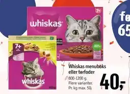 Føtex Whiskas menuboks eller tørfoder, DKK 40 tilbud