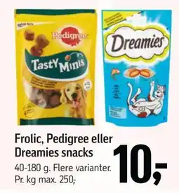 Føtex Frolic, Pedigree eller Dreamies snacks, DKK 10 tilbud