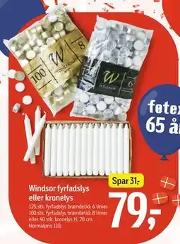 Føtex Windsor fyrfadslys eller kronelys, DKK 79 tilbud
