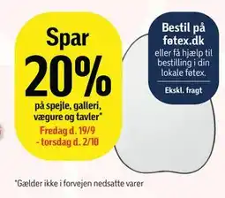 Føtex Spar 20% på spejle, galleri, vægure og tavler tilbud