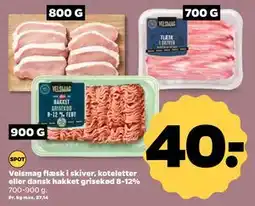 Netto Velsmag flæsk i skiver, koteletter eller dansk hakket grisekød 8-12%, DKK 40 tilbud