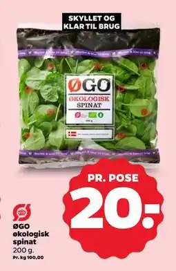 Netto ØGO økologisk spinat, DKK 20 tilbud