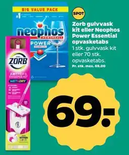 Netto Zorb gulvvask kit eller Neophos Power Essential opvasketabs, DKK 69 tilbud