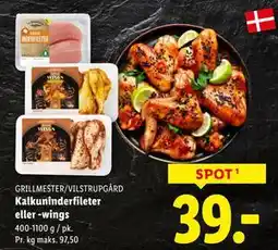 Lidl Kalkuninderfileter eller -wings, DKK 39 tilbud
