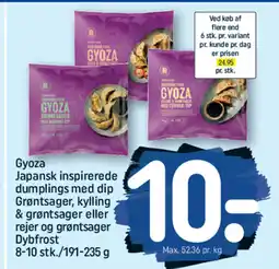 REMA 1000 Gyoza Japansk inspirerede dumplings med dip Grøntsager, kylling & grøntsager eller rejer og grøntsager Dybfrost tilbud