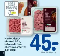 REMA 1000 Hakket dansk oksekød 4-7%, kalvekød i tern eller frokostbøffer tilbud