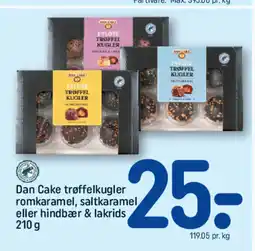 REMA 1000 Dan Cake trøffelkugler romkaramel, saltkaramel eller hindbær & lakrids tilbud