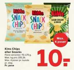 SPAR Kims Chips eller Snacks, DKK 10 tilbud