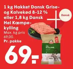 SPAR 1 kg Hakket Dansk Grise- og Kalvekød 8-12 % eller 1,8 kg Dansk Hel Kæmpekylling, DKK 69 tilbud