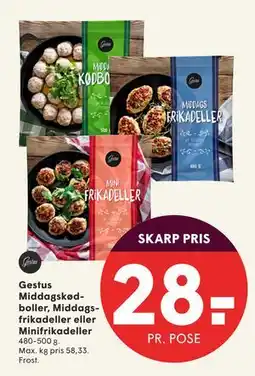 SPAR Gestus Middagskødboller, Middagsfrikadeller eller Minifrikadeller, DKK 28 tilbud