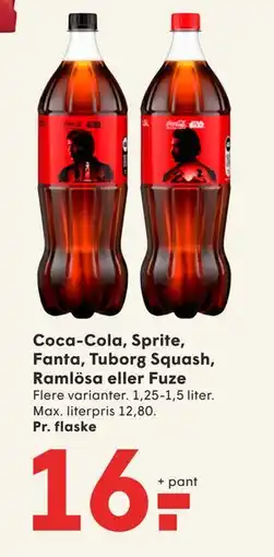 SPAR Coca-Cola, Sprite, Fanta, Tuborg Squash, Ramlösa eller Fuze, DKK 16 tilbud