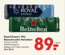 SPAR Royal Export, IPA, Blanche eller Heineken, DKK 89 tilbud