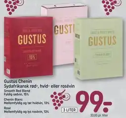 REMA 1000 Gustus Chenin Sydafrikansk rød-, hvid- eller rosévin, DKK 99 tilbud