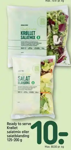 REMA 1000 Ready to serve Krøllet salatmix eller salatblanding 125-200 g, DKK 10 tilbud