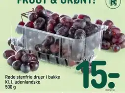 REMA 1000 Røde stenfrie druer i bakke Kl. I, udenlandske 500 g, DKK 15 tilbud