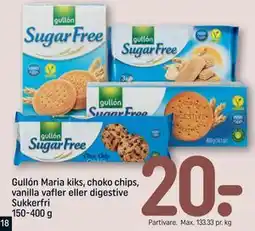 REMA 1000 Gullón Maria kiks, choko chips, vanilla vafler eller digestive Sukkerfri 150-400 g, DKK 20 tilbud